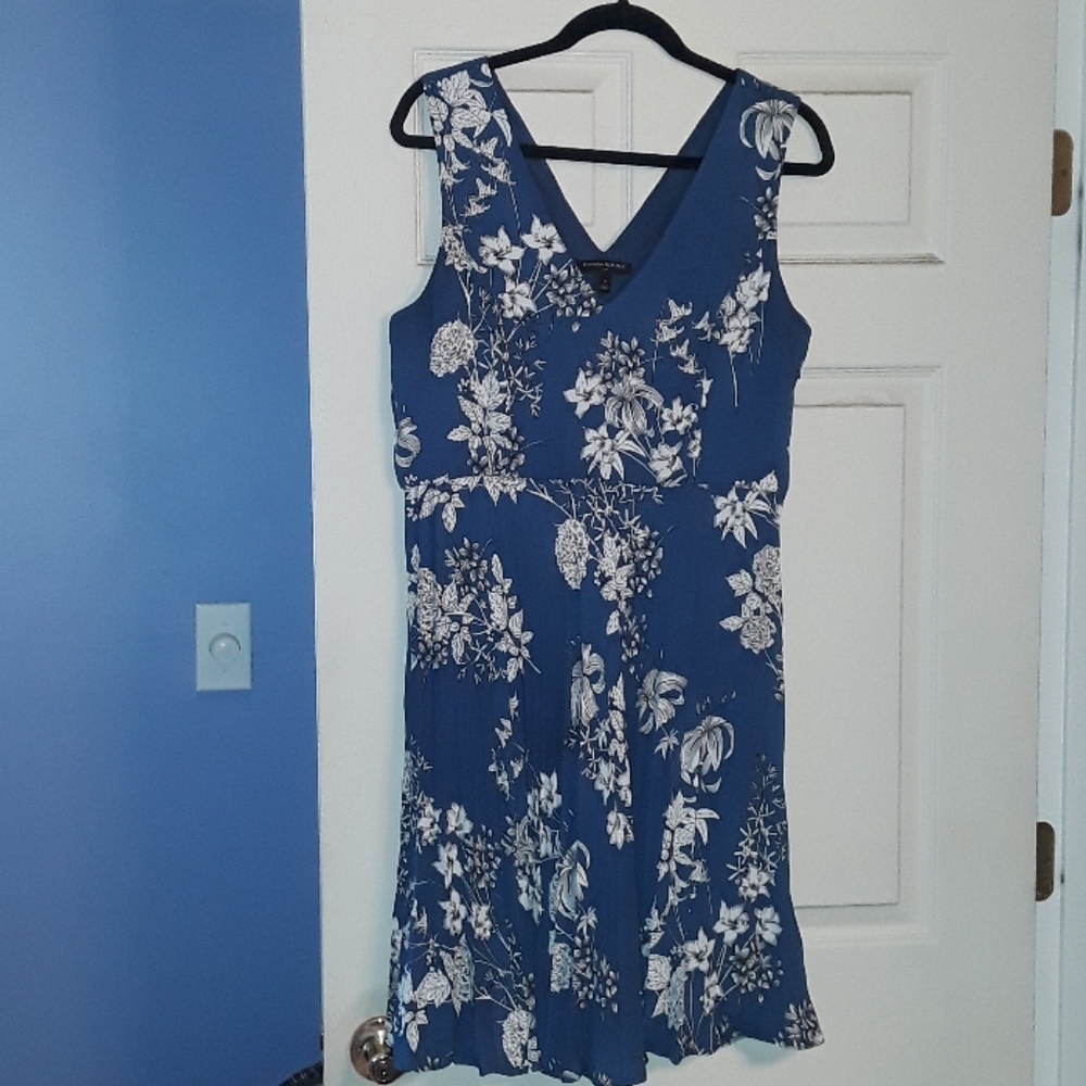 Banana Republic Dress Blue White Floral Pleated 10